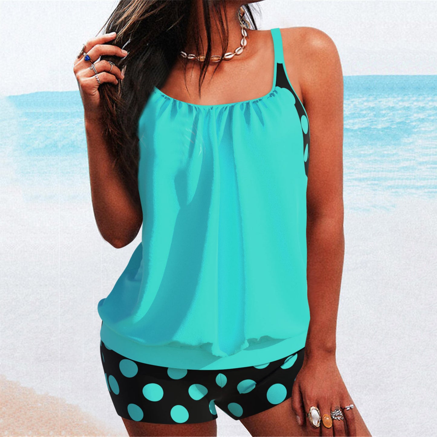 👙【30%OFF】【S-5XL】Дамско двуделно къпане с принт в равна форма