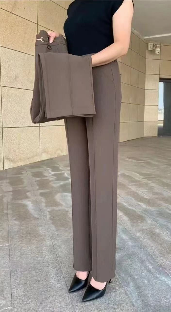 👖【M-4XL】🔥Нови висококачествени прави панталони, ежедневни летни връхни панталони, семпли тесни панталони с висока талия