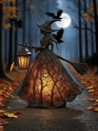 🧙♀️Лампа за вещица за Хелоуин, уникална декоративна фигурка на настолна лампа, подходяща за декорация на дома, верандата, офиса, партита, може да се използва като подарък за Хелоуин.