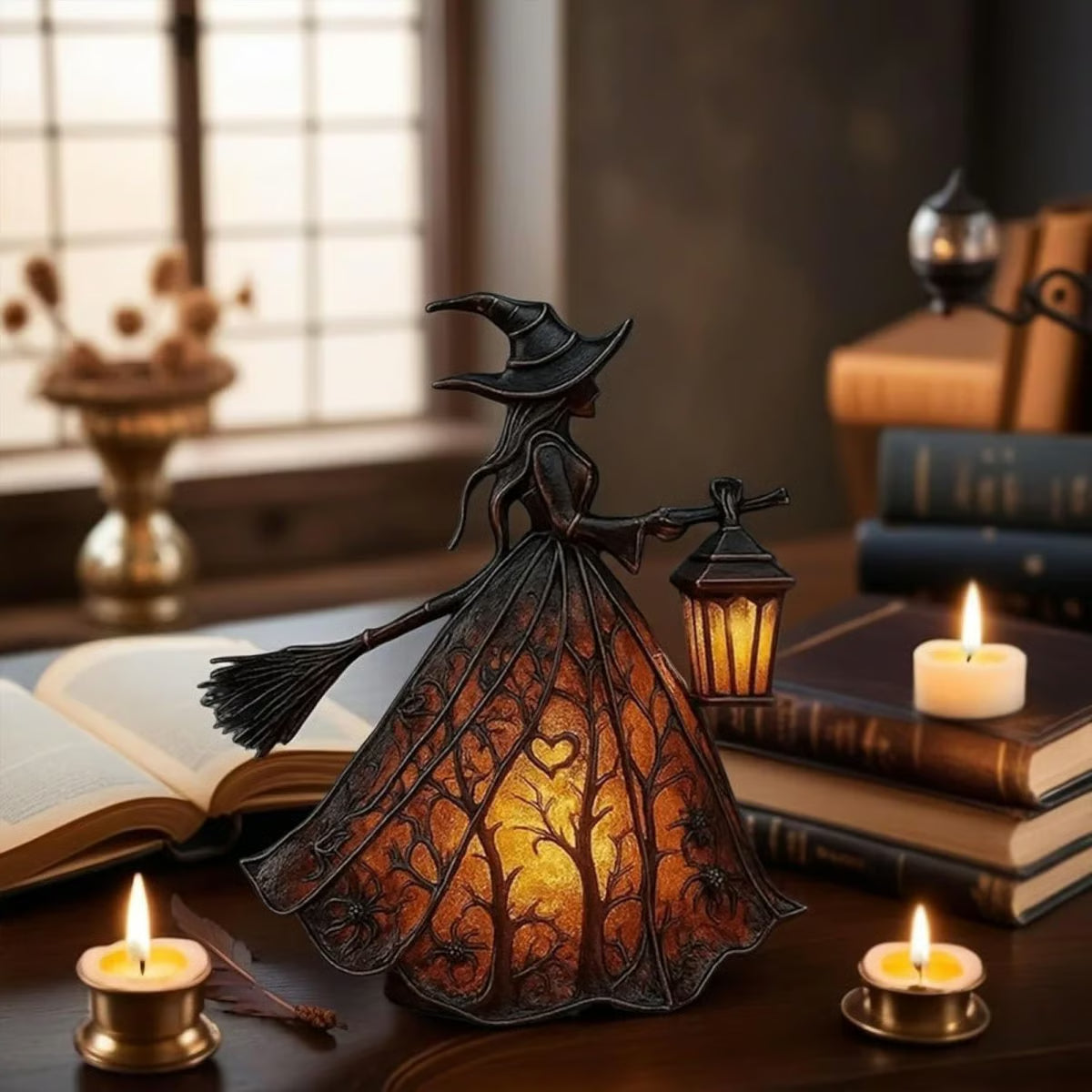 🧙♀️Лампа за вещица за Хелоуин, уникална декоративна фигурка на настолна лампа, подходяща за декорация на дома, верандата, офиса, партита, може да се използва като подарък за Хелоуин.