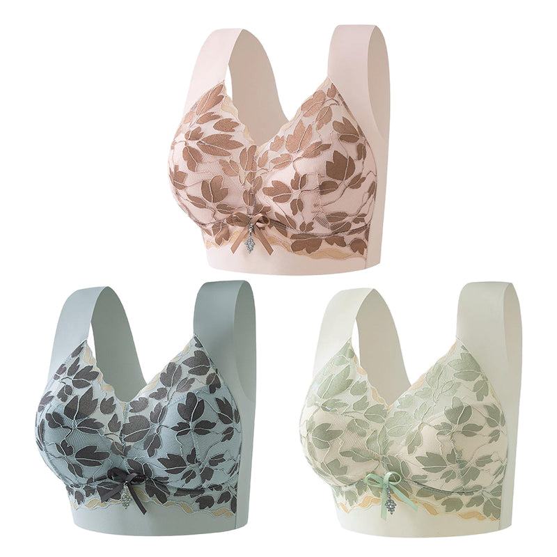 🎀【3бр.】M-4XL Сутиен с дантела, големи размери, без стоманени халки, луксозен красив гръб, секси дишащ безшевен сутиен 【40~100 кг】