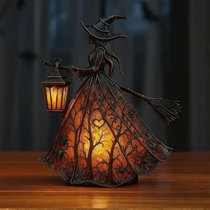 🧙♀️Лампа за вещица за Хелоуин, уникална декоративна фигурка на настолна лампа, подходяща за декорация на дома, верандата, офиса, партита, може да се използва като подарък за Хелоуин.