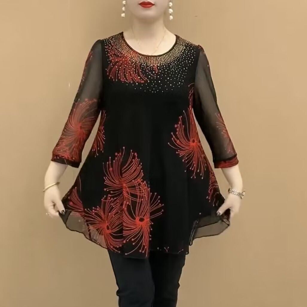 【M-4XL】Дамска модна шифонена риза с бродирани цветя за 2025 г.