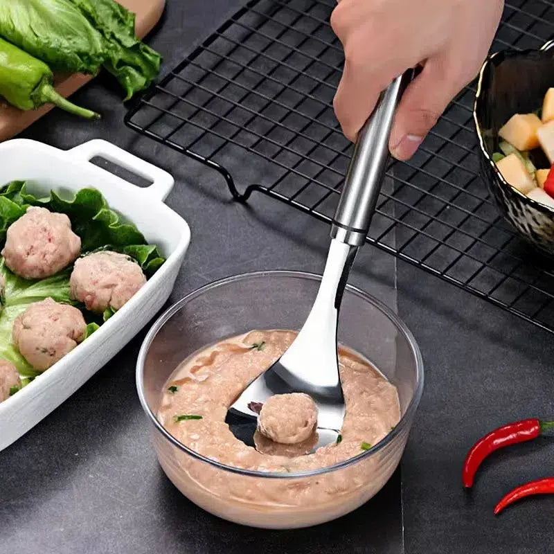 【30% ОТСТЪПКА】【3 бр.】🤤Лъжица за кюфтета от неръждаема стомана, ръчно изработена плъзгаща се лъжичка със скариди и магданоз