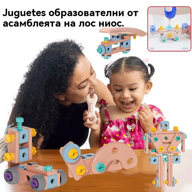【60 части】🌈Направи си сам играчки с винтове: Образователни играчки с прости строителни блокове, играчки, кутии с инструменти и електрически бормашини