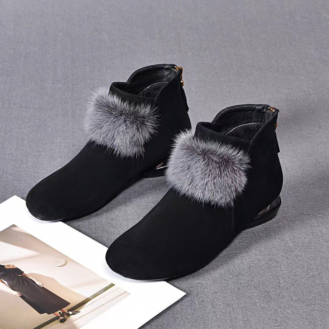 😍😍【35-41】 Меки кожени ботуши със среден ток с кръгли пръсти