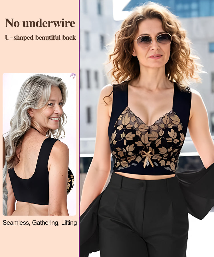 🎀【3бр.】M-4XL Сутиен с дантела, големи размери, без стоманени халки, луксозен красив гръб, секси дишащ безшевен сутиен 【40~100 кг】