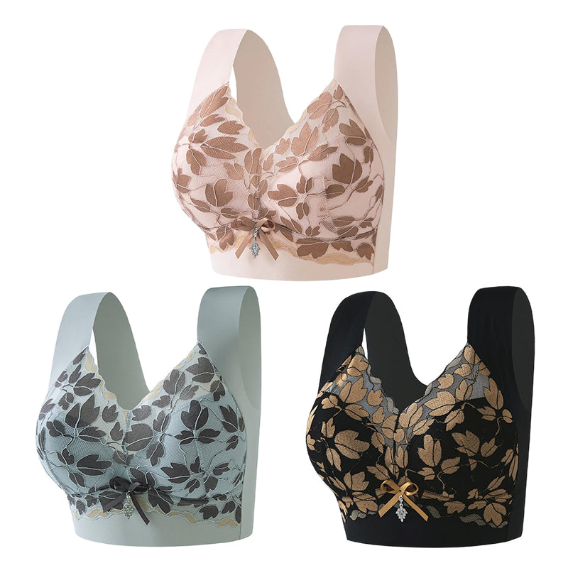 🎀【3бр.】M-4XL Сутиен с дантела, големи размери, без стоманени халки, луксозен красив гръб, секси дишащ безшевен сутиен 【40~100 кг】