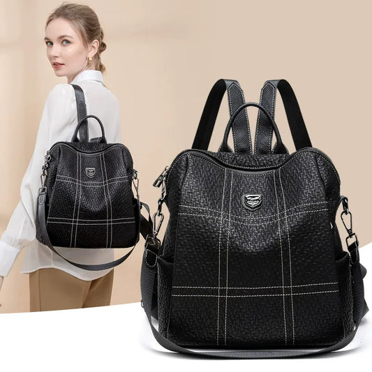 👜✨Дамска чанта от мека кожа с голям капацитет, раница и чанта за през рамо 2 в 1