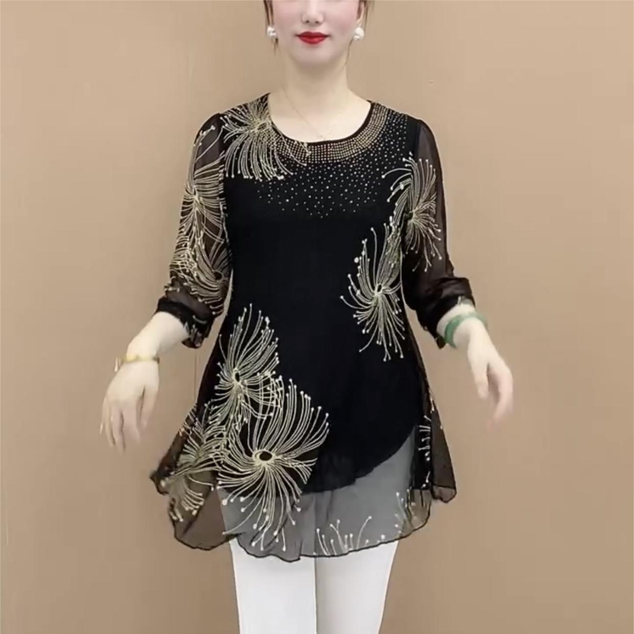 【M-4XL】Дамска модна шифонена риза с бродирани цветя за 2025 г.