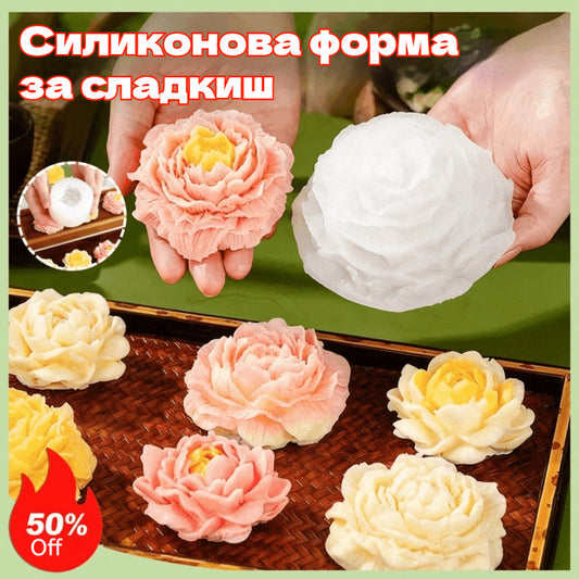 🌸Голяма, средна и малка 3D силиконова форма за цвете божур, свещ за ароматерапия „Направи си сам“, дифузер за кола, декорации с камъни и лепило