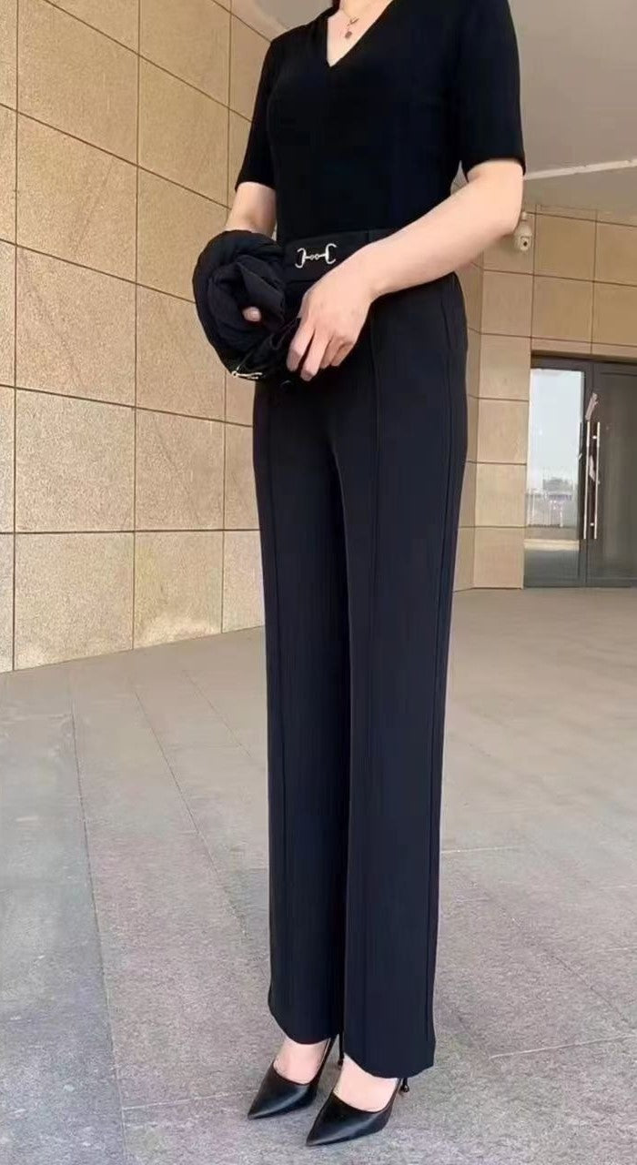 👖【M-4XL】🔥Нови висококачествени прави панталони, ежедневни летни връхни панталони, семпли тесни панталони с висока талия