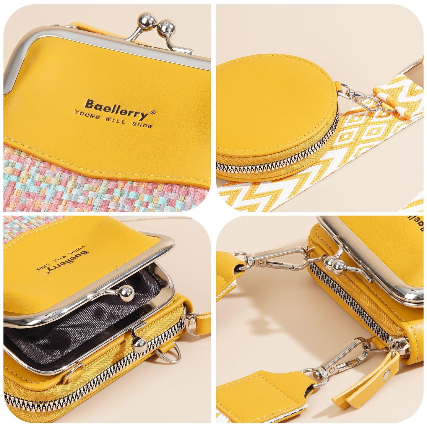 🎁【Купете 1, вземете 1 безплатно】👛Нова чанта за телефон, портфейл и чанта за през рамо от Baellerry в контрастен цвят