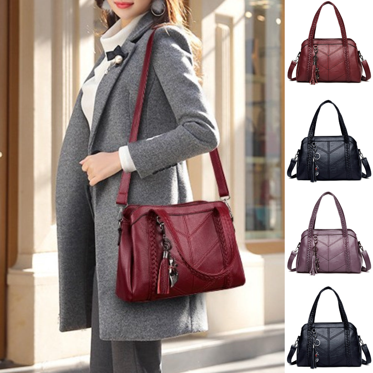 👜💟【50% ОТСТЪПКА】Мека кожена чанта, дамска чанта, голям капацитет, три отделения, водоустойчива и устойчива на надраскване