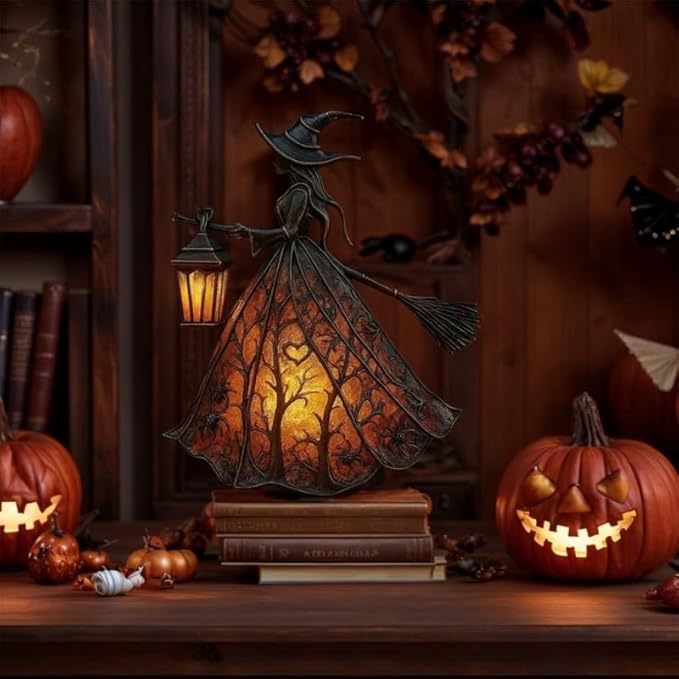 🧙♀️Лампа за вещица за Хелоуин, уникална декоративна фигурка на настолна лампа, подходяща за декорация на дома, верандата, офиса, партита, може да се използва като подарък за Хелоуин.