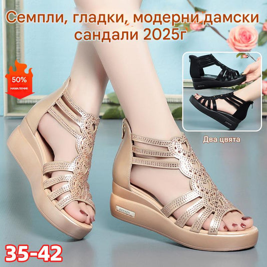 👡【35-40】кухи дишащи сандали на средна височина мека подметка мека кожа модни гъвкави