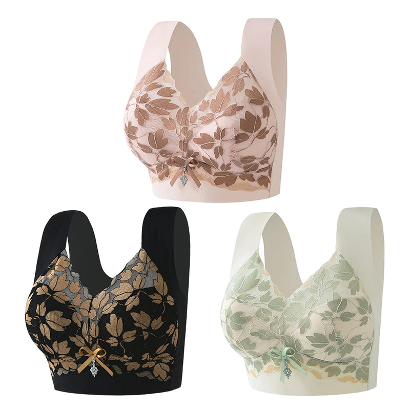 🎀【3бр.】M-4XL Сутиен с дантела, големи размери, без стоманени халки, луксозен красив гръб, секси дишащ безшевен сутиен 【40~100 кг】
