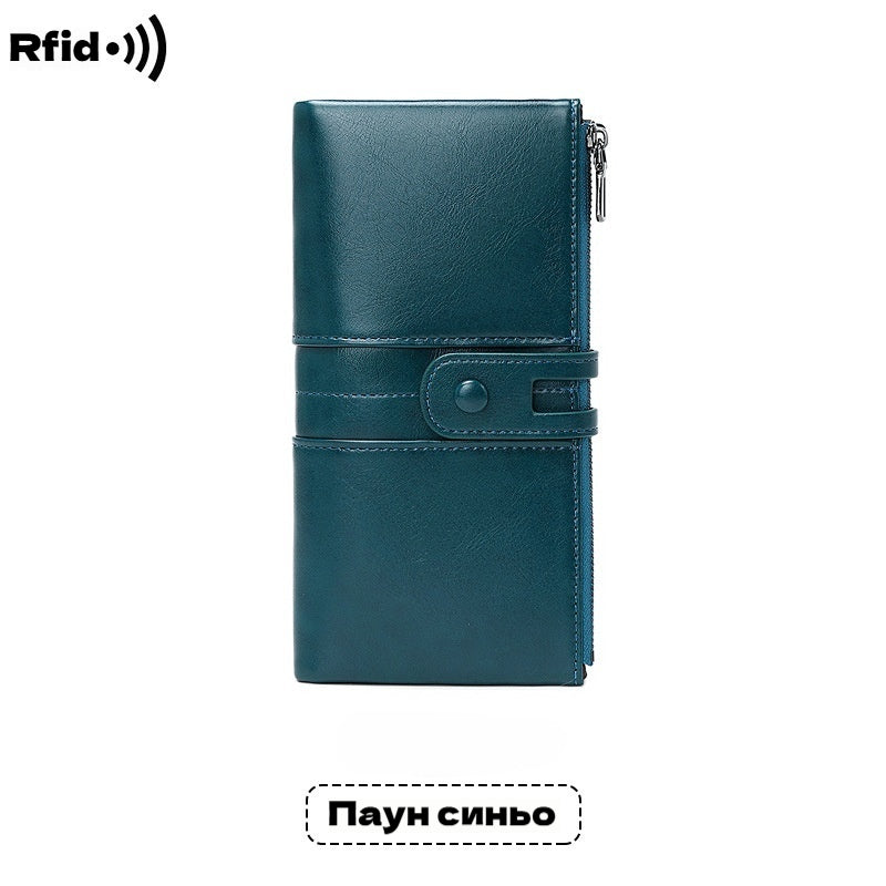 💼Многофункционален портфейл, ръчно изработен от естествена кожа, четка против кражба, двоен цип
