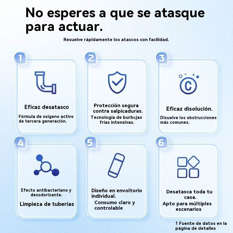 【Compra 3 y llévate 3 gratis】Polvo efervescente limpiador de tuberías|Disuelve grasa y obstrucciones al instante, elimina olores y sarro, no daña las tuberías, reembolso garantizado