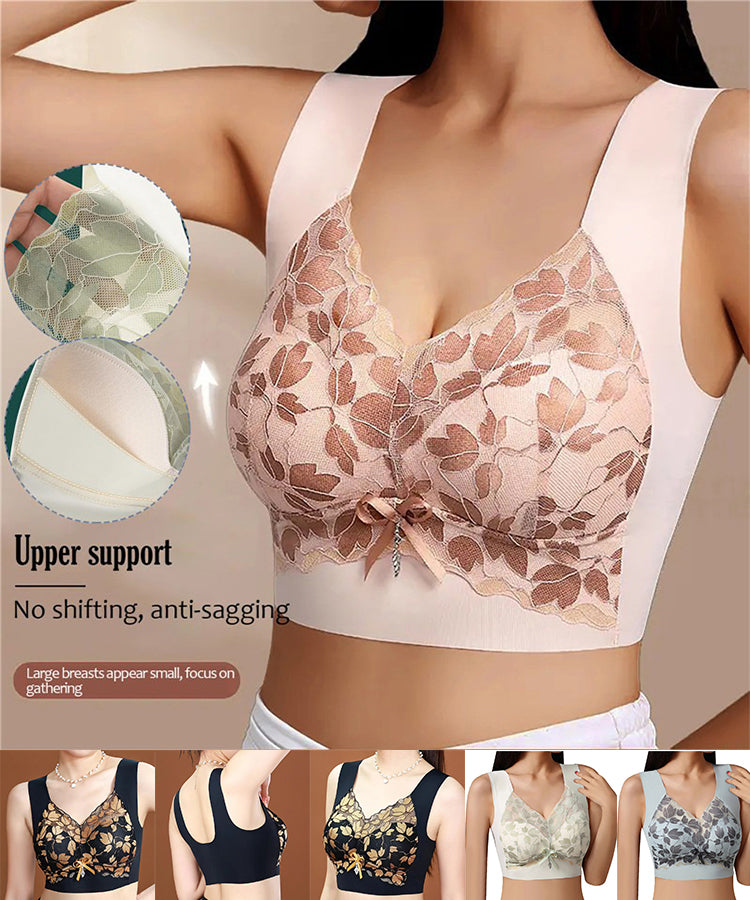 🎀【3бр.】M-4XL Сутиен с дантела, големи размери, без стоманени халки, луксозен красив гръб, секси дишащ безшевен сутиен 【40~100 кг】
