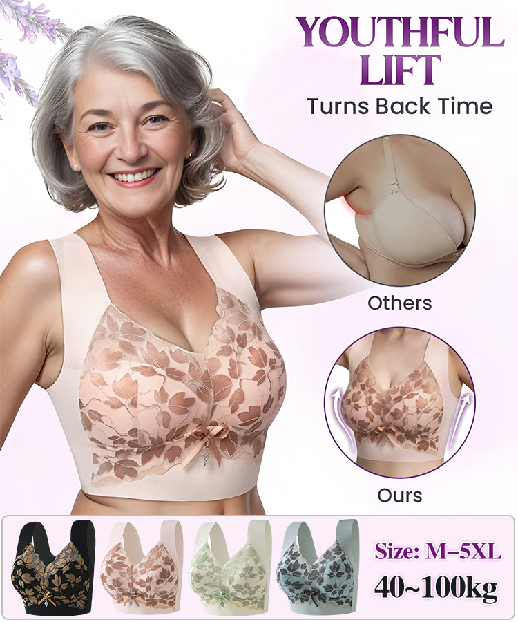 🎀【3бр.】M-4XL Сутиен с дантела, големи размери, без стоманени халки, луксозен красив гръб, секси дишащ безшевен сутиен 【40~100 кг】