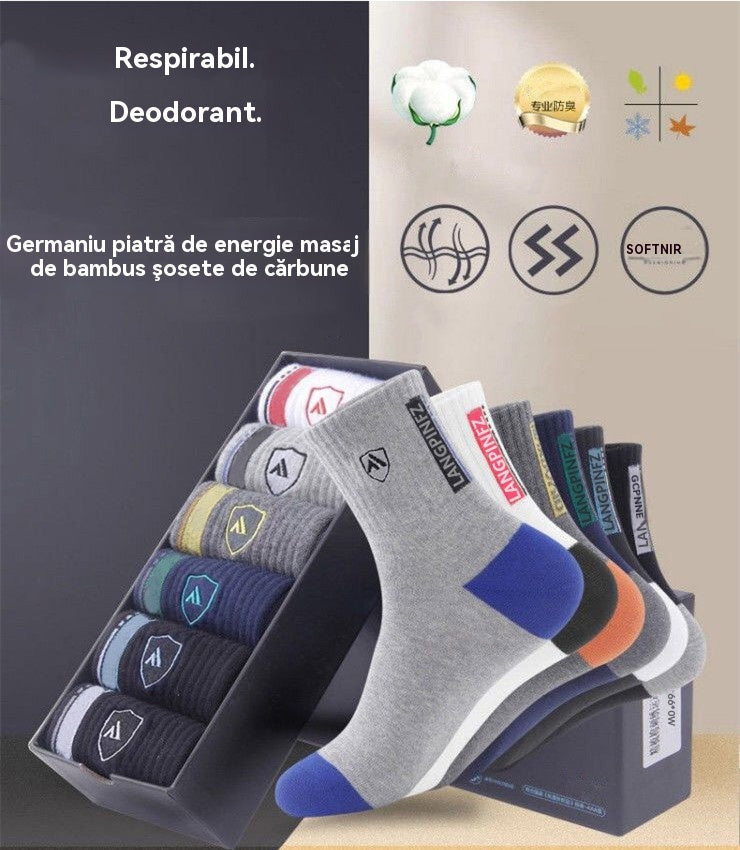 😍🧦【10 párov】2025 Nové pánske bavlnené ponožky s dezodorantom, absorbujúce pot
