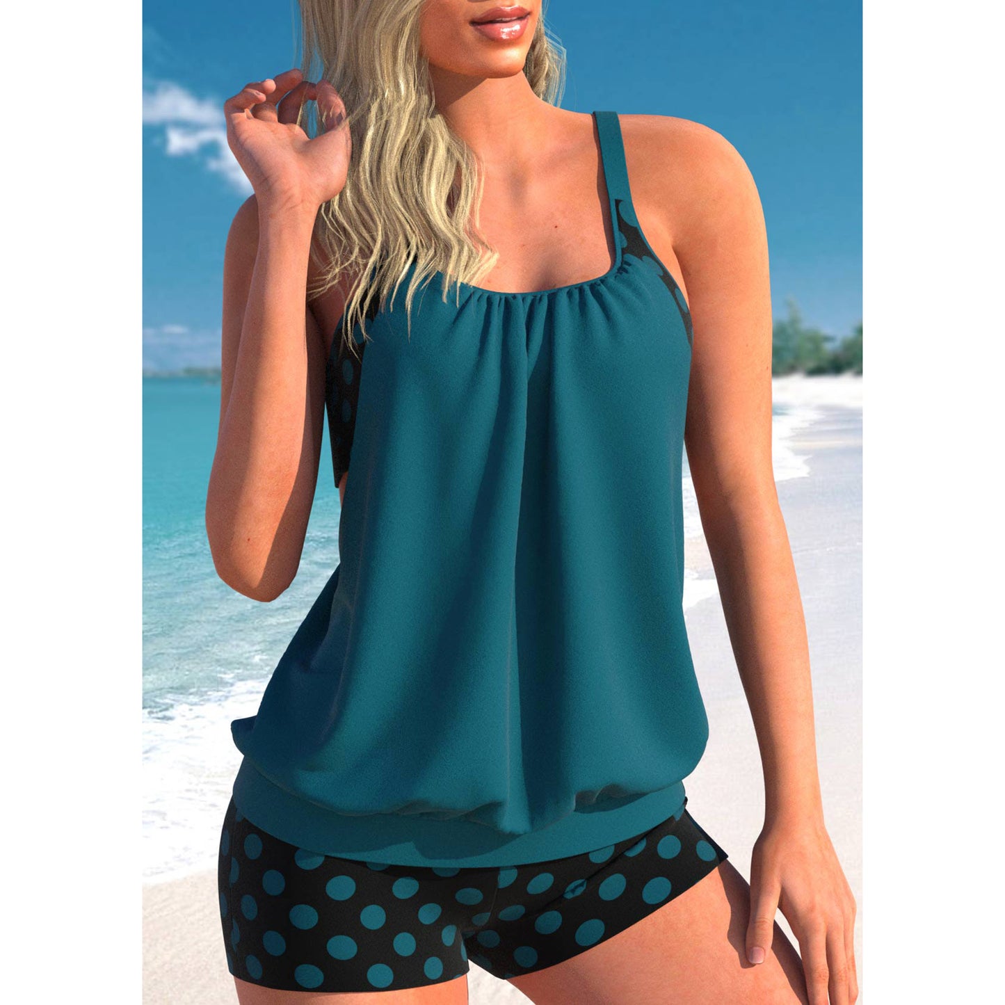👙【30%OFF】【S-5XL】Дамско двуделно къпане с принт в равна форма