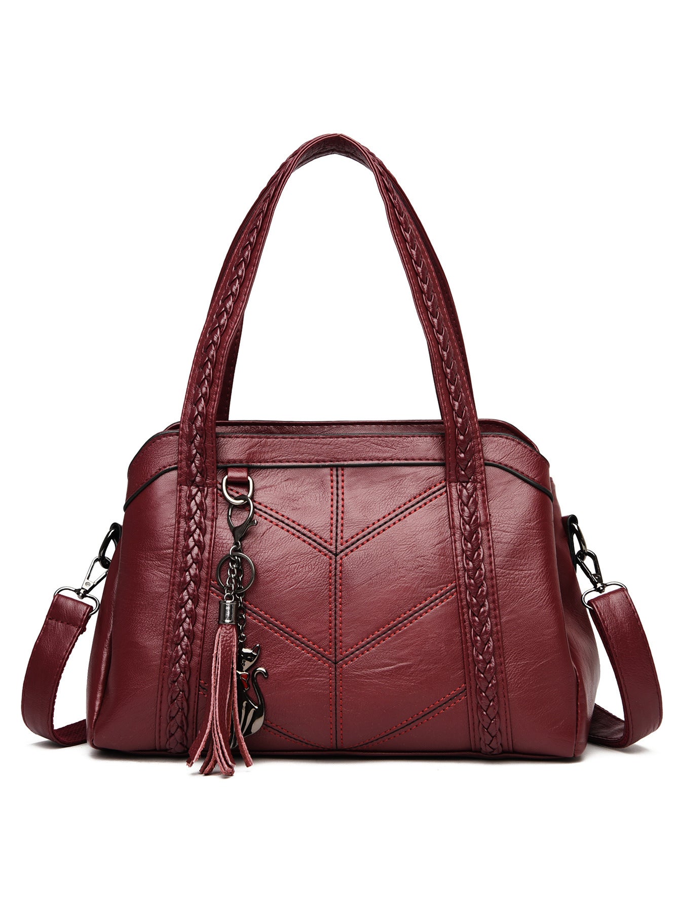👜💟【50% ОТСТЪПКА】Мека кожена чанта, дамска чанта, голям капацитет, три отделения, водоустойчива и устойчива на надраскване
