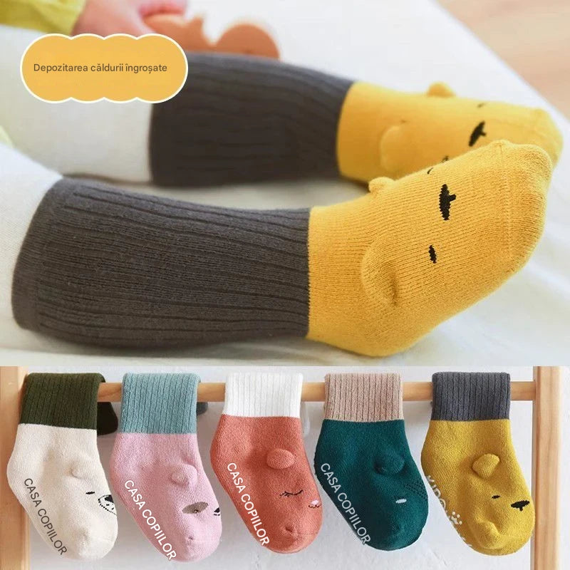 🧦👼Бебешки чорапи от памук, неплъзгащи се, с дълга тръбичка, изработени от удебелен хавлиен плат, за есен и зима