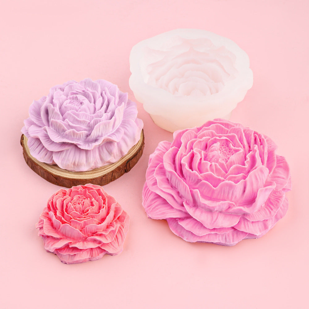 🌸Голяма, средна и малка 3D силиконова форма за цвете божур, свещ за ароматерапия „Направи си сам“, дифузер за кола, декорации с камъни и лепило