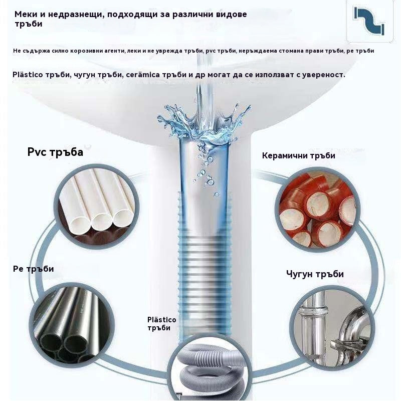 💪Мощен препарат за почистване на тръби, подходящ за разтваряне на маслени петна в тоалетни, подови сифони, канализация и кухни, за запушване и корозия