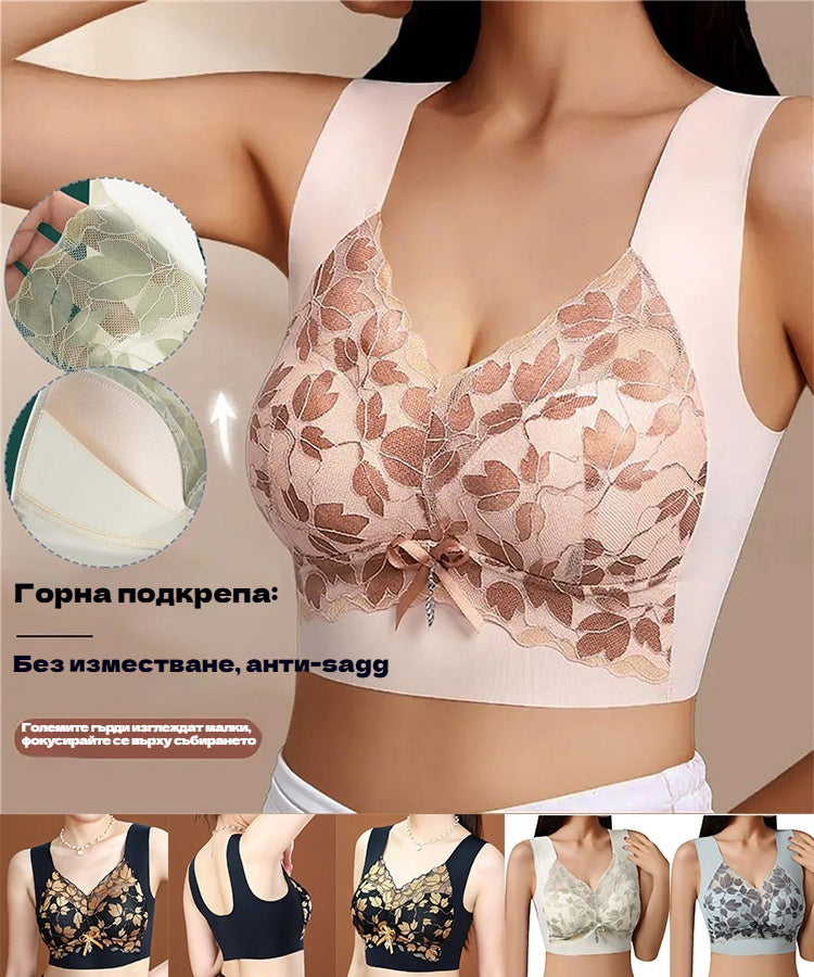 💟【3 бр.】M-4XL Сутиен с дантела, големи размери, без стоманени халки, луксозен красив гръб, секси дишащ безшевен сутиен 【40~100 кг】