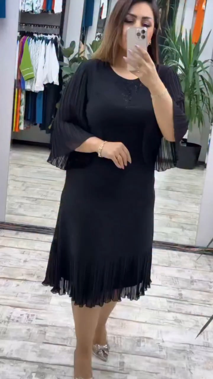 【🥇Супер стойност】(S-5XL) 💋 Висококачествена шифонена рокля, едноцветна