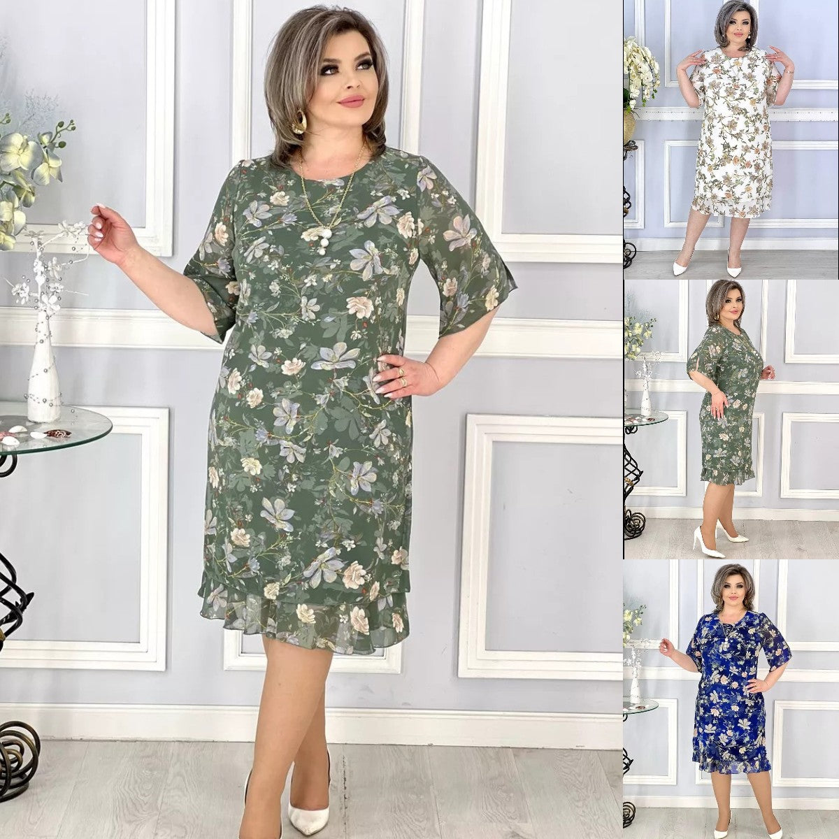 💟【Гореща разпродажба】👗【S-5XL】Летни рокли с флорален принт и обло деколте