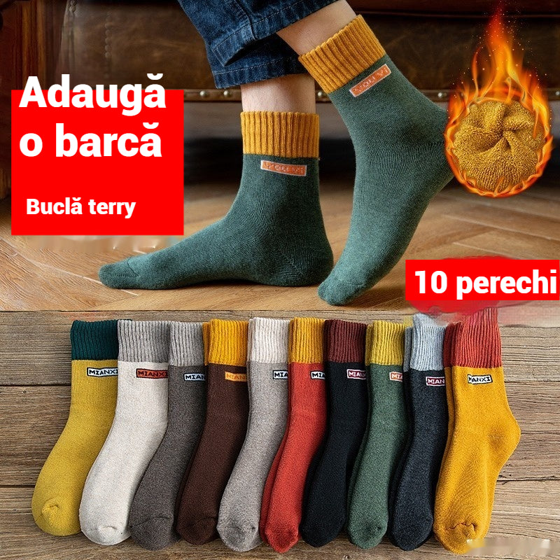 🧦【10 чифта】Зимни чорапи от чист памук със средна тръба плюс памучен дезодорант с пълно удебелено кадифе.