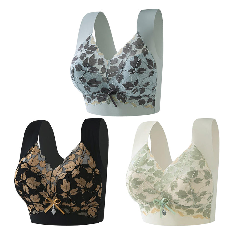 🎀【3бр.】M-4XL Сутиен с дантела, големи размери, без стоманени халки, луксозен красив гръб, секси дишащ безшевен сутиен 【40~100 кг】