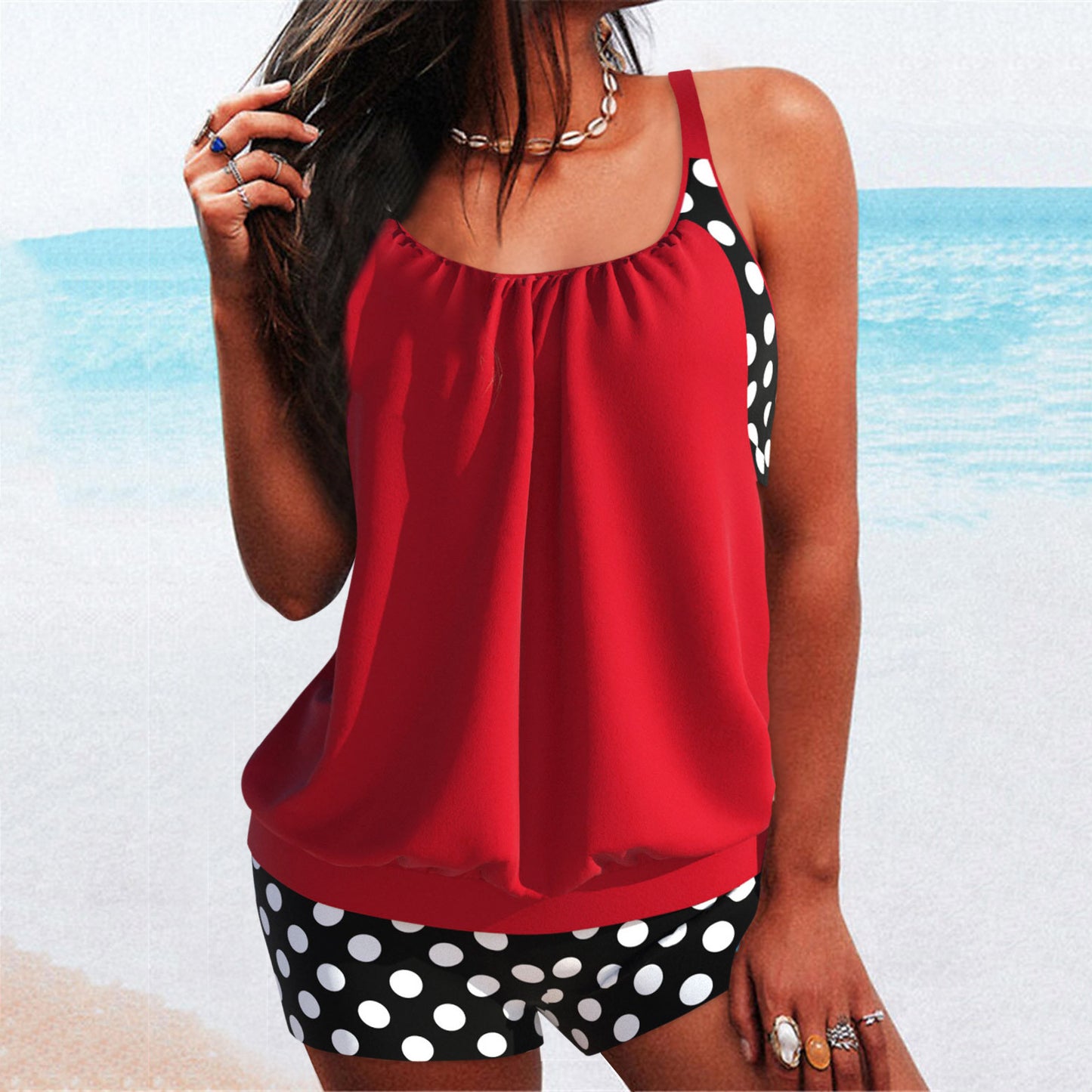 👙【30%OFF】【S-5XL】Дамско двуделно къпане с принт в равна форма
