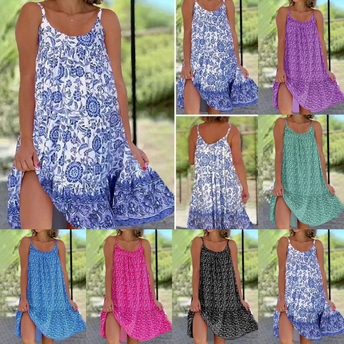 👗【30% OFF】【S-5XL】Небрежна и удобна рокля с презрамки на цветя
