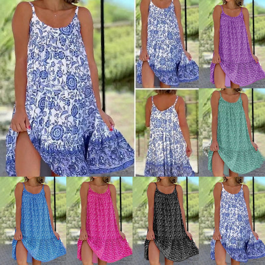 👗【30% OFF】【S-5XL】Небрежна и удобна рокля с презрамки на цветя