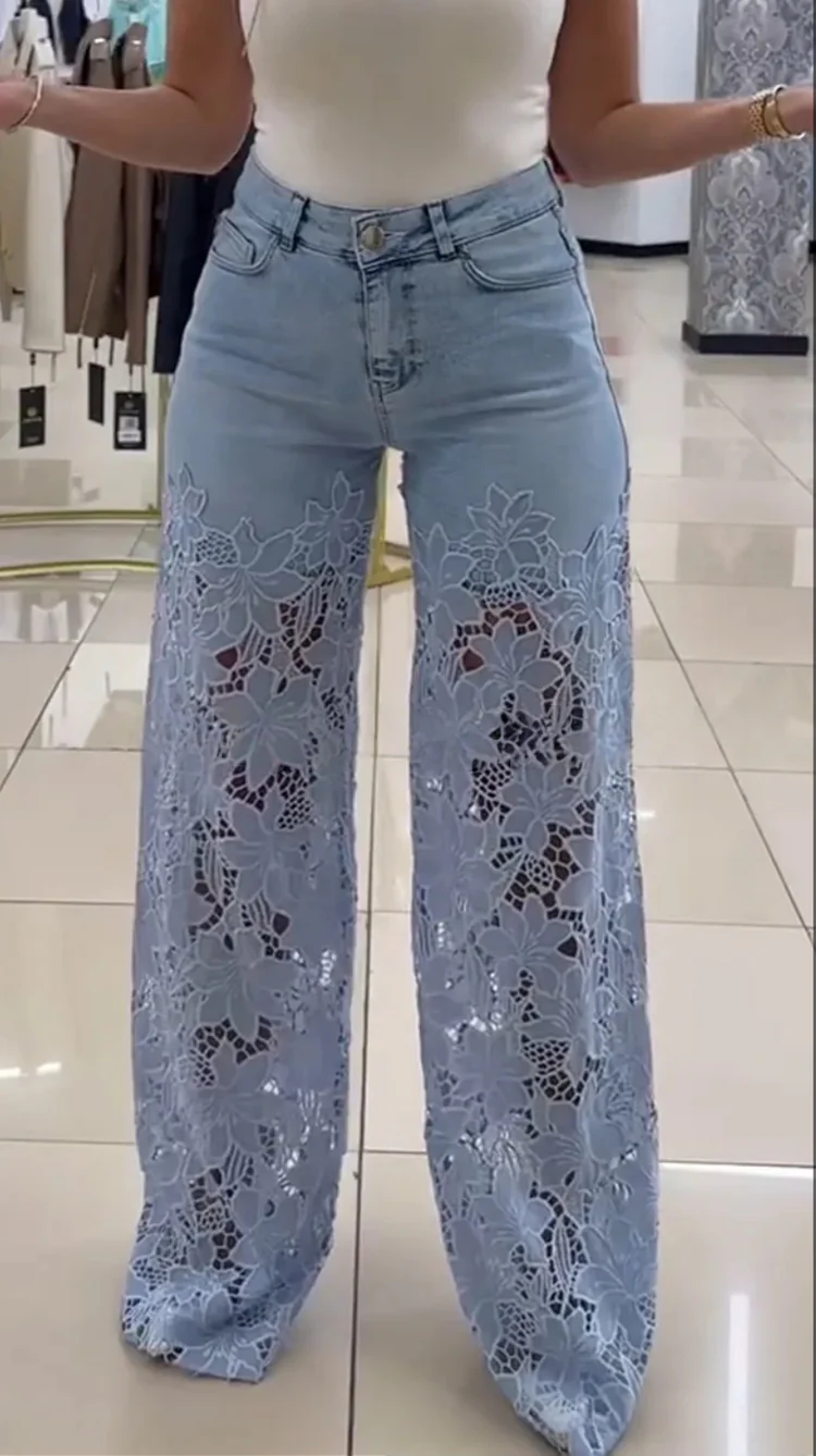 💥 РАЗПРОДАЖБА 💥👖Модерни дънки с дантелени кръпки