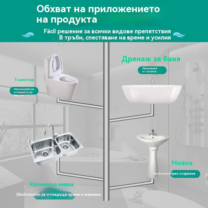 💪Мощен препарат за отпушване на канали и отстраняване на корозия по тръбите, подходящ за разтваряне на мазни петна в тоалетни, подови канали, канализация и кухни.