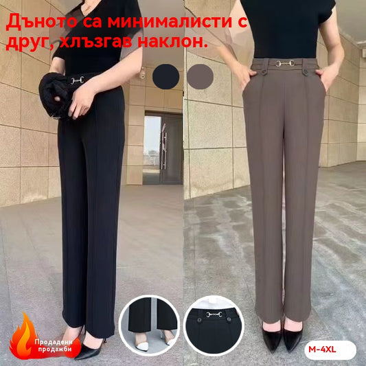 👖【M-4XL】🔥Нови висококачествени прави панталони, ежедневни летни връхни панталони, семпли тесни панталони с висока талия