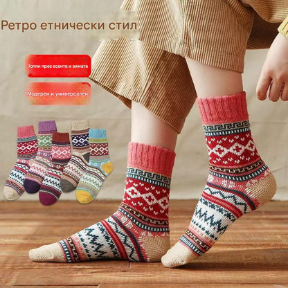 🔥нови зимни продукти🔥【5 чифта】 Зимни вълнени чорапи, нов модерен ретро стил, топли и удобни през есента и зимата