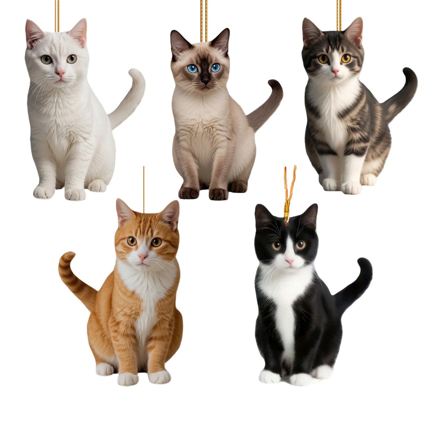 🐱[5 броя] Нов и сладък акрилен медальон с котенце, плоска декорация за огледало за обратно виждане на кола, за интериора на колата