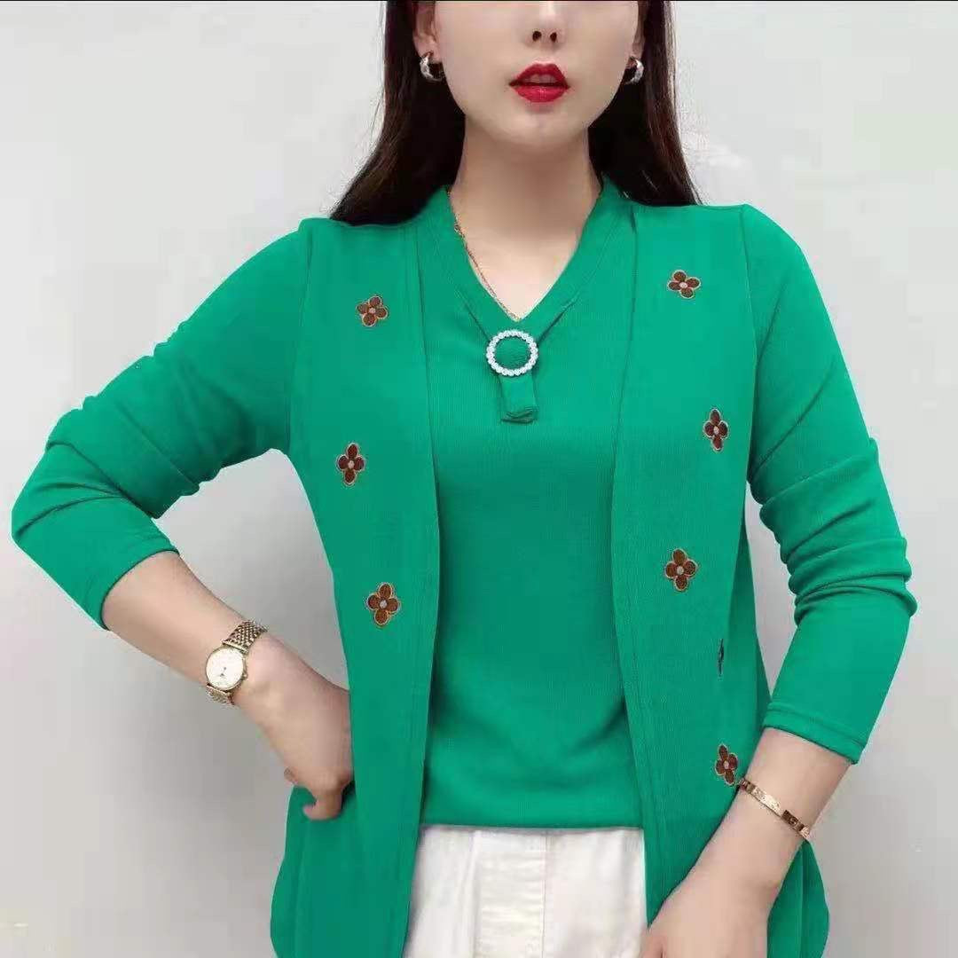 💕【M-5XL】Jesienna nowa moda wszechstronna fałszywa dwuczęściowa odzież damska Slim
