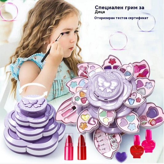 👸💄🎁🔥Купете едно, вземете второ безплатно🔥Детски въртящ се козметичен комплект с флорален мотив, играчки за грим, аксесоари за принцеси, коледни подаръци