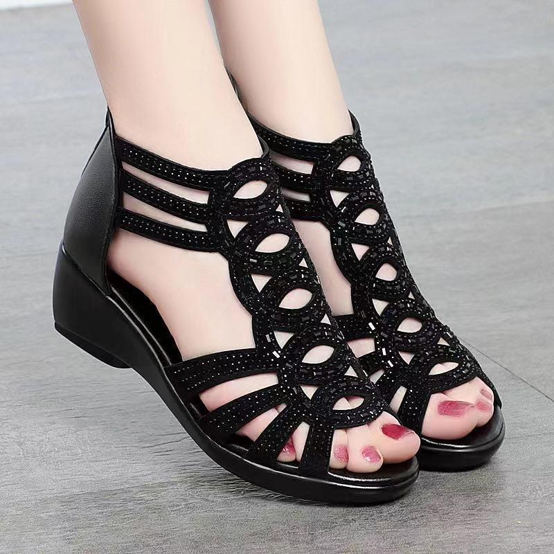 👡【Купете 1, вземете 1 безплатно】【35-40】 Сандали със средна височина, дишащи, мека подметка, мека кожа, модерни, гъвкави