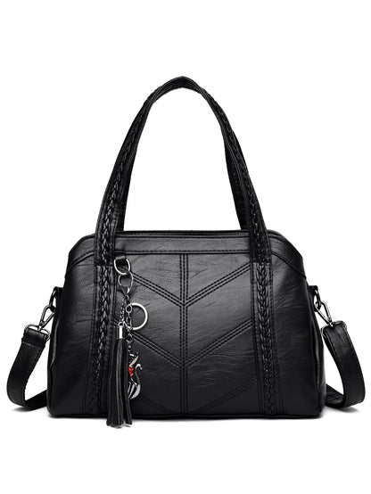 👜💟【50% ОТСТЪПКА】Мека кожена чанта, дамска чанта, голям капацитет, три отделения, водоустойчива и устойчива на надраскване