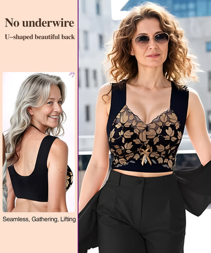 🎀【3бр.】M-4XL Сутиен с дантела, големи размери, без стоманени халки, луксозен красив гръб, секси дишащ безшевен сутиен 【40~100 кг】