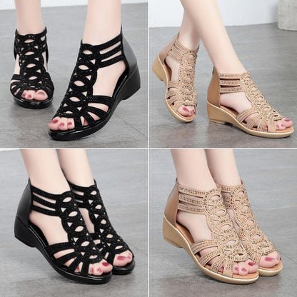 👡【Купете 1, вземете 1 безплатно】【35-40】 Сандали със средна височина, дишащи, мека подметка, мека кожа, модерни, гъвкави